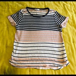 Ella J grey white peach striped linen tshirt S/M